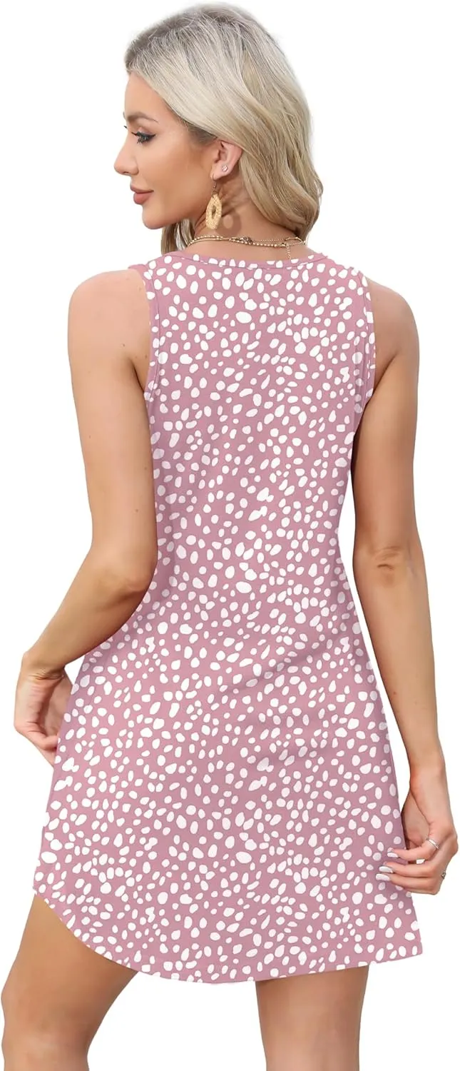 OFEEFAN Womens Summer Dresses 2025 Loose V Neck Sleeveless Sundresses Swimsuit Coverup with Pockets Floral/Plain/Eyelet