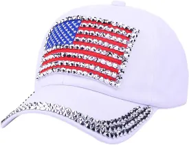Patriotic American Flag Baseball Cap USA Sparkle Hat for Men Women Summer Sun Cap