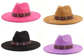 Premium Tribal Suede Fedora Cognac