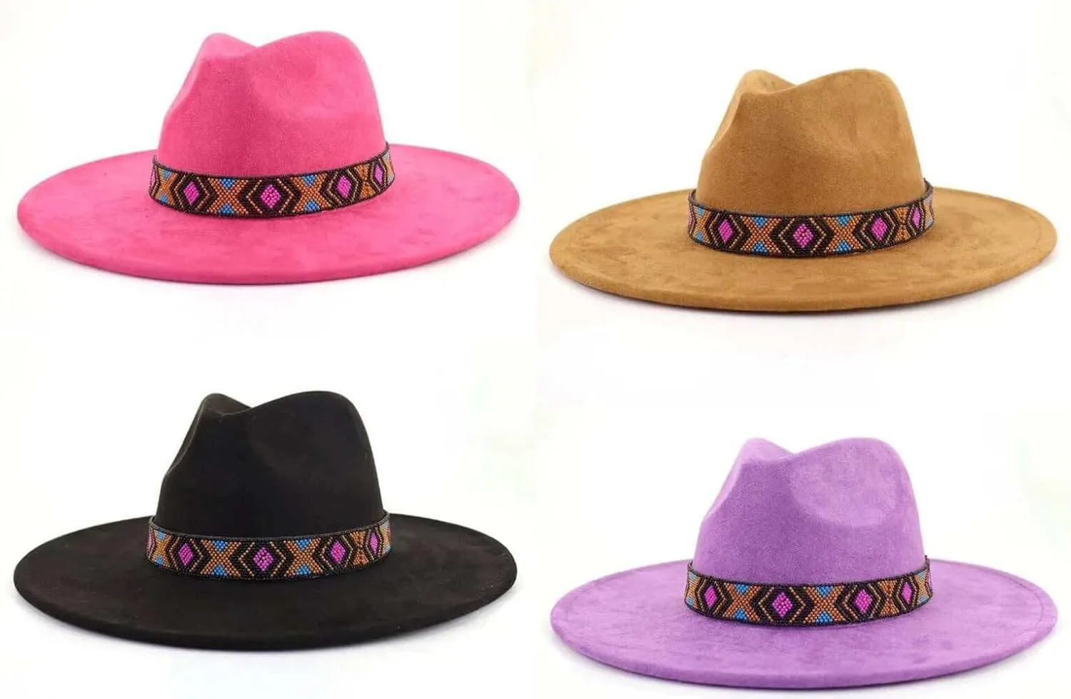 Premium Tribal Suede Fedora Cognac