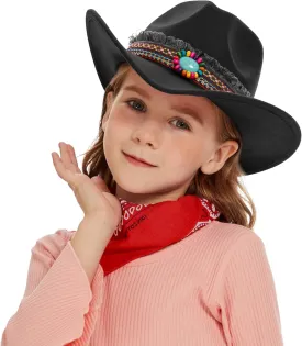 SAJUZEN Kids Cowboy hat with Bandanna, Toddler Baby Cowboy hat with Tassel Belt, Cowgirl hat for Girls