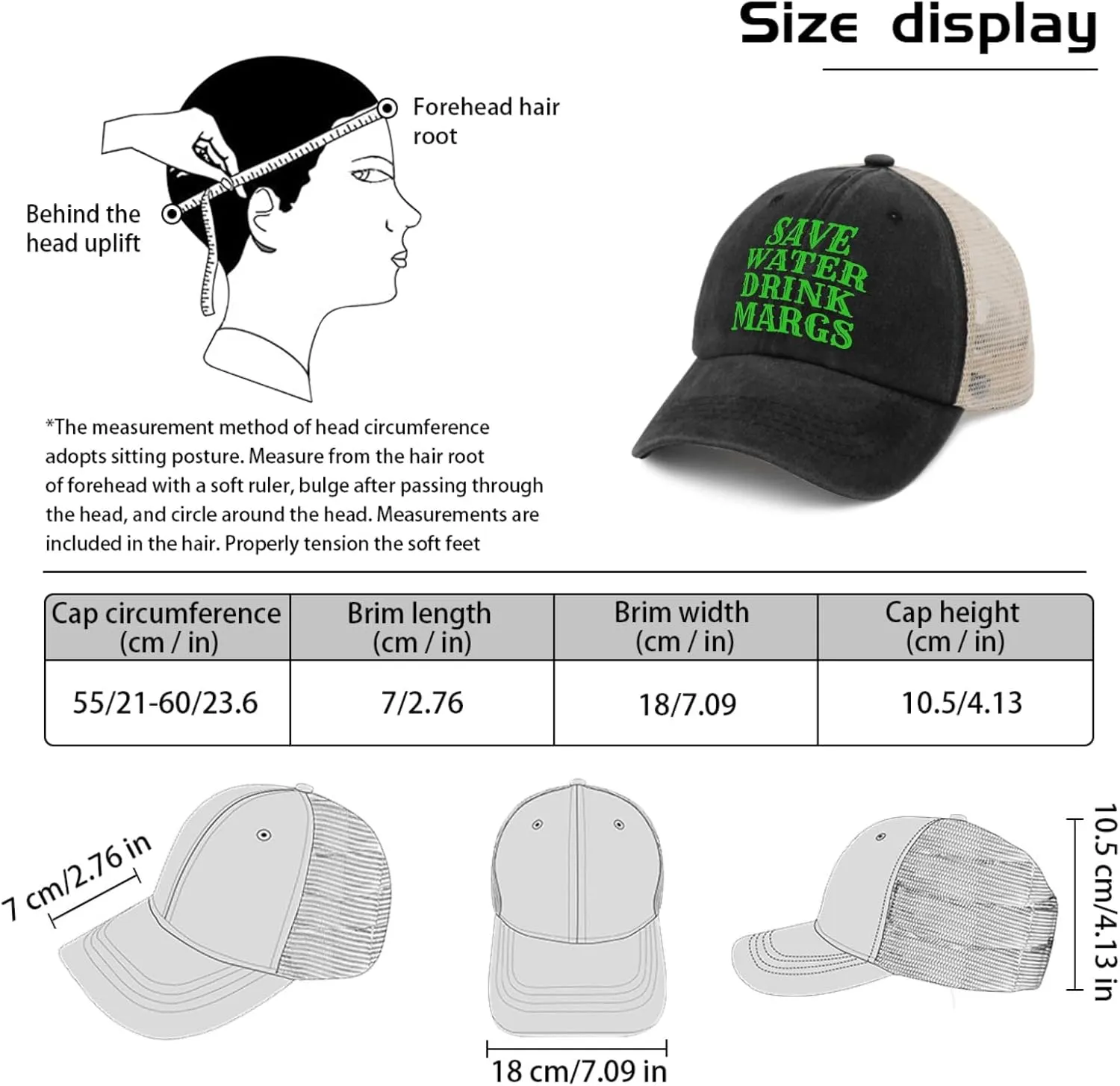 Save Water Drink Margs Trucker Hat Men Funny Mesh Cap for Summer