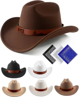 SeptCity Custom Kids Cowboy Hat and Bandana for Age 5-8, Personalized Leather Patch Cowgirl Hat for Boys and Girls