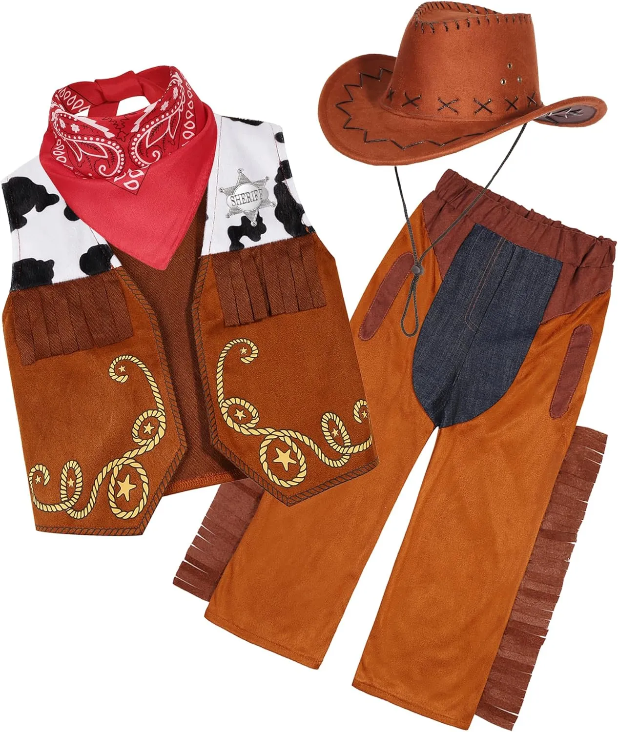 Sicypoty Kids Cowboy Costume for Boys Rodeo Cowboy Set Halloween Birthday Party Dress Up Cosplay Brown