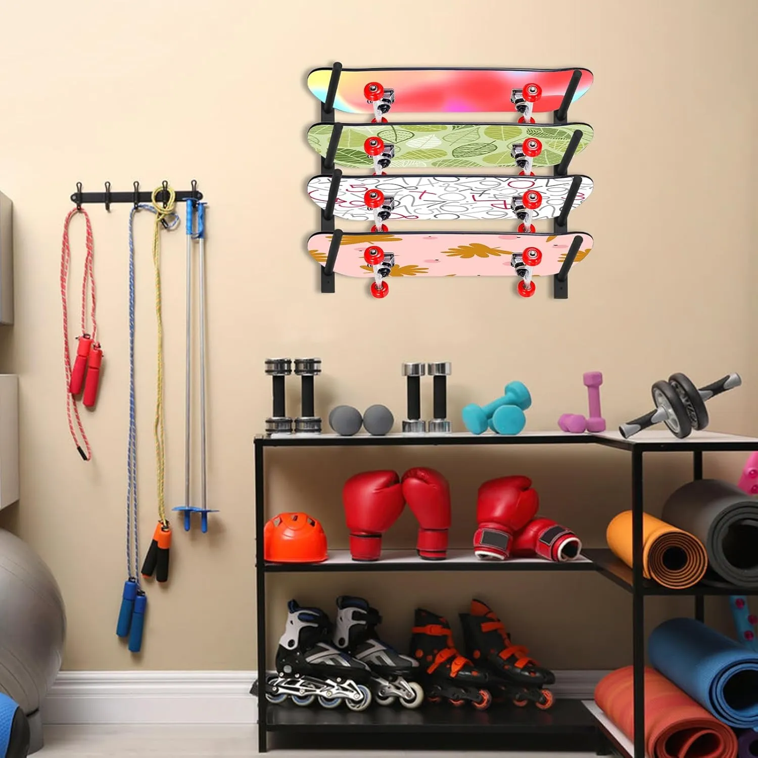 Skateboard Wall Mount, Skate Board Wall Display Holder Rack, Snowboard Ski Storage Organizer