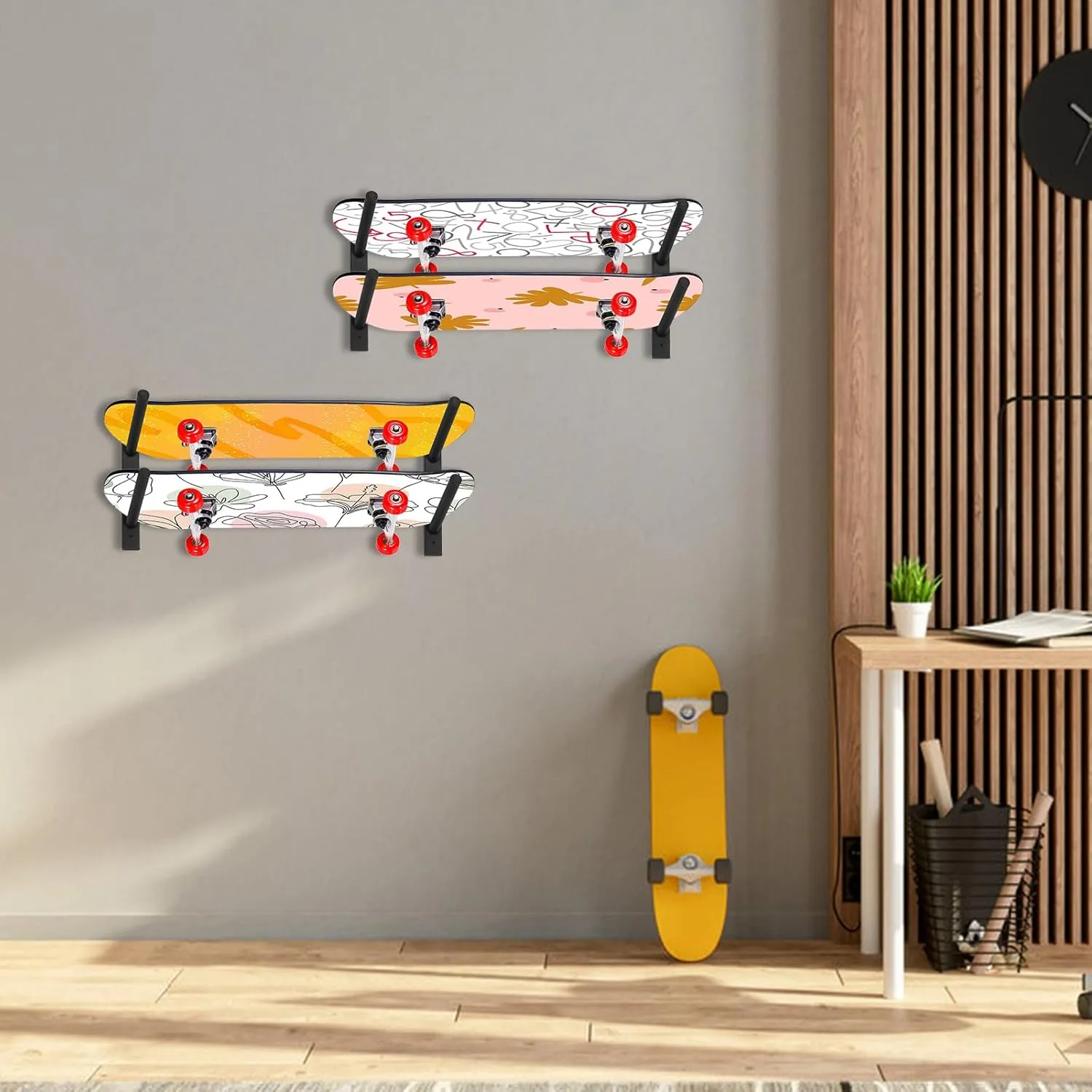 Skateboard Wall Mount, Skate Board Wall Display Holder Rack, Snowboard Ski Storage Organizer