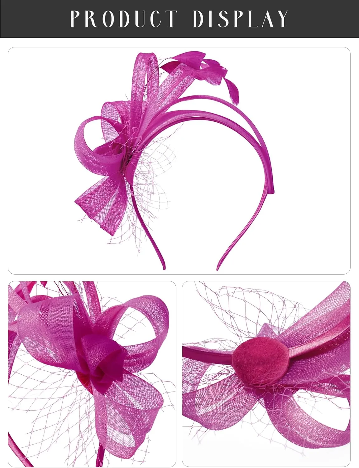 SWEETV Fascinators Headband with Feather, Women's Tea Party Hat for Kentucky Derby, Cocktail, Wedding, Fancy Dress Party