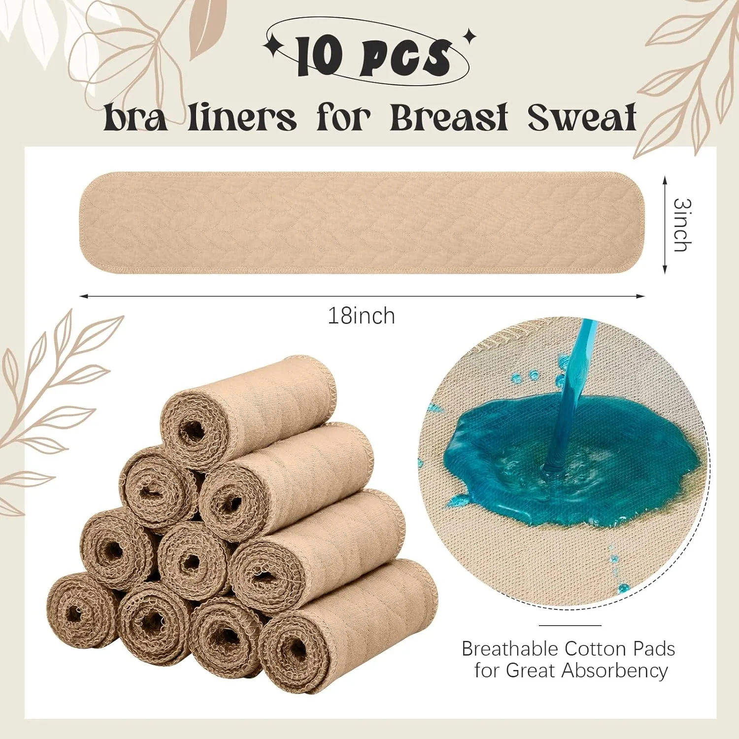 Toulite 10 Pcs Cotton Bra Liners 3 Layer Rectangle Under Bra Pads Sweat Liners for Women Sweating Supplies