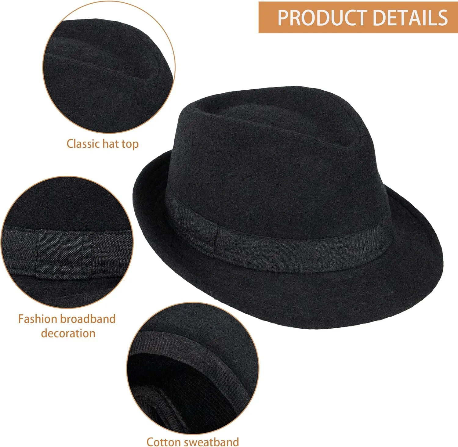 Unisex Classic Fedora Hat Manhattan 1920s Short-Brim Panama Jazz Hats for Men Women