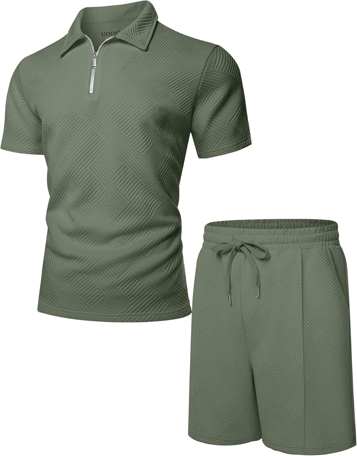 UOUA Mens Summer Track Suits 2 Piece Shorts Sets Short Sleeve Sweatsuit Outfits 1/4 Zip Golf Polo Shirts Loungewear