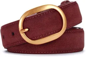 Valleycomfy Womens Leather Suede Waist Belt for Casual Dress Jeans Ladies with Gold Buckle