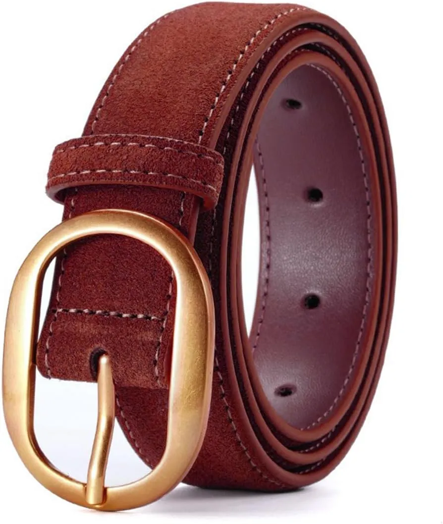 Valleycomfy Womens Leather Suede Waist Belt for Casual Dress Jeans Ladies with Gold Buckle