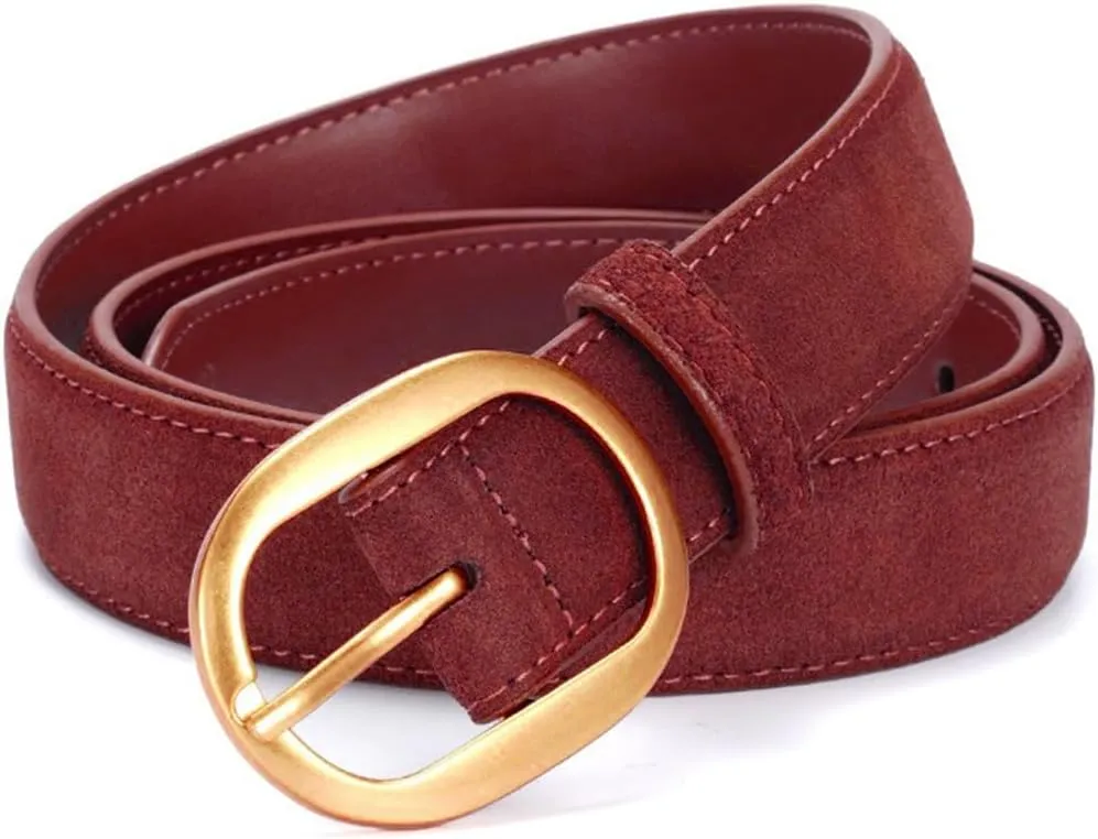 Valleycomfy Womens Leather Suede Waist Belt for Casual Dress Jeans Ladies with Gold Buckle