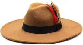 Wide Brim Feathered Fedora Karmel Grey