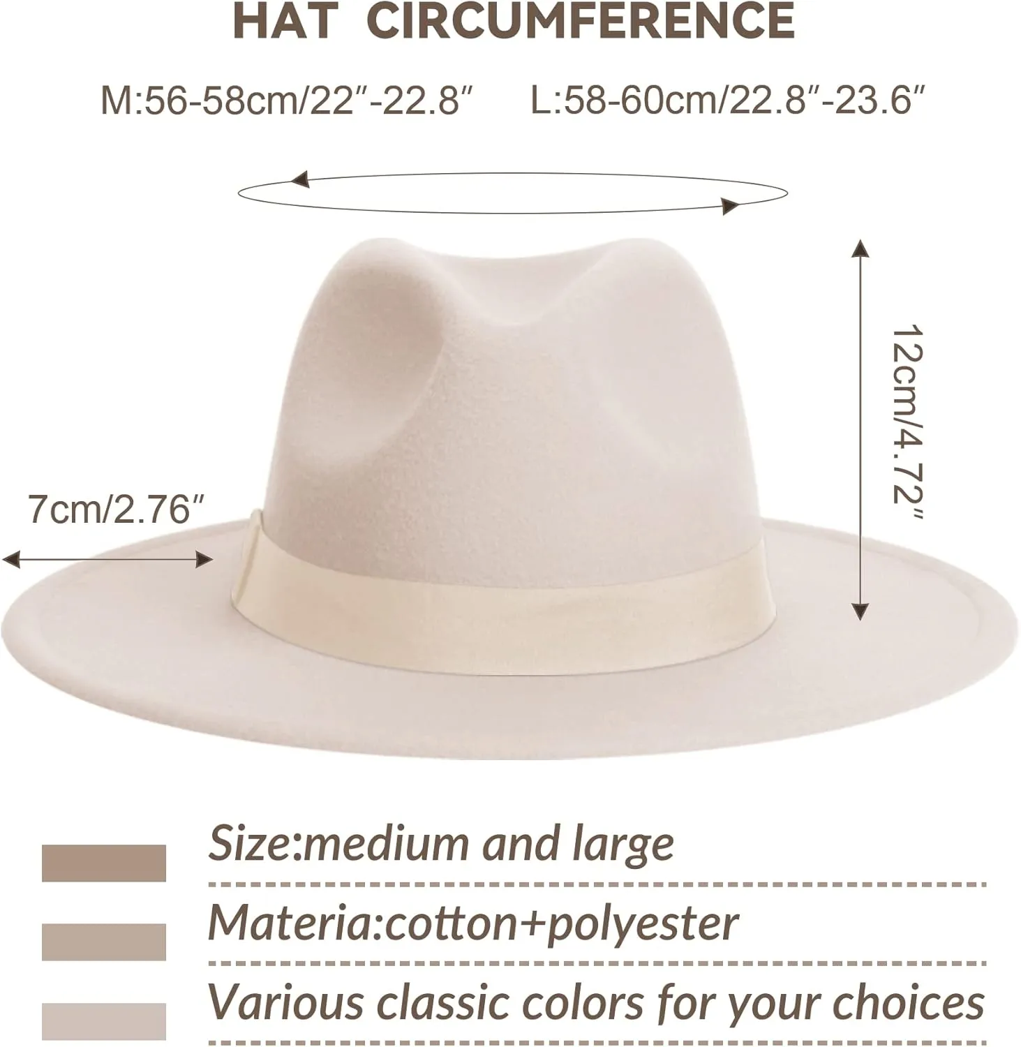 Wide Brim Fedora Hats for Women & Men Classic Dress Panama Hat Adjustable Felt Hat with Band
