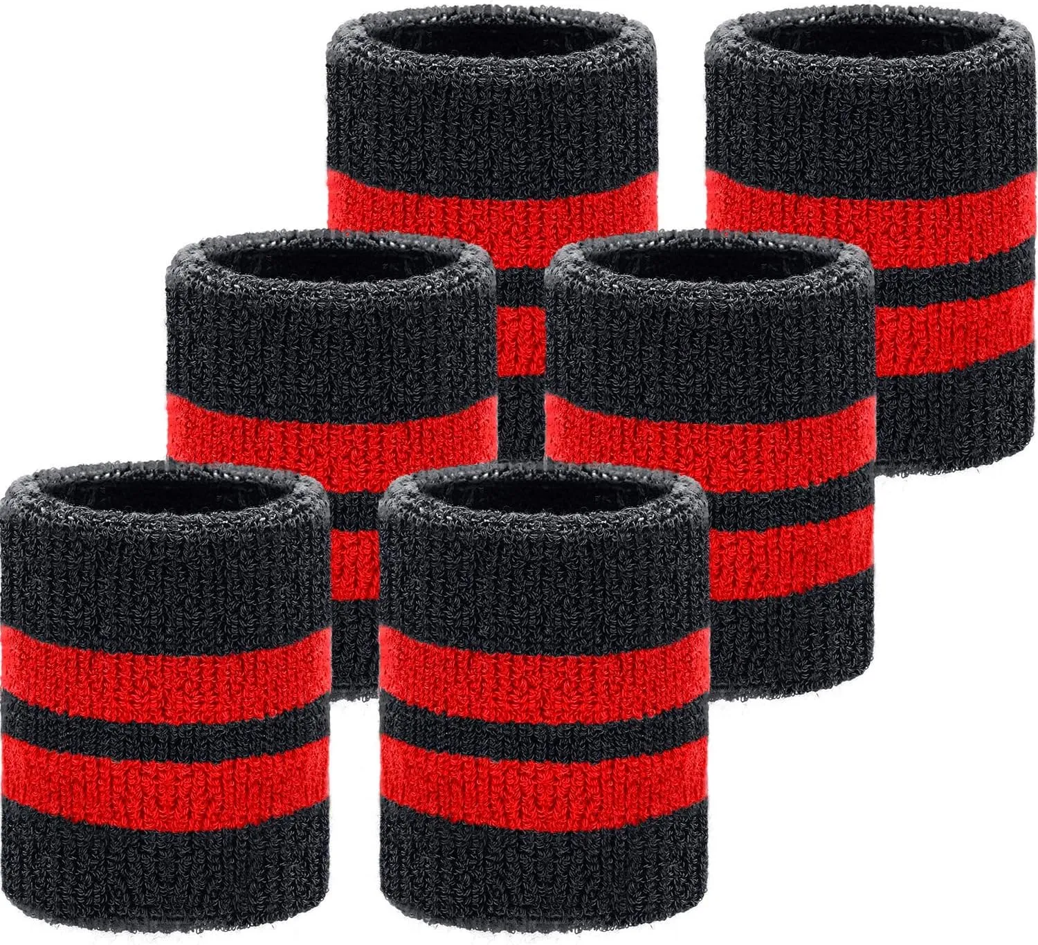 WILLBOND 6 Pieces Wrist Striped Sweatbands Sports Wristbands for Football Basketball, Running Athletic Sports