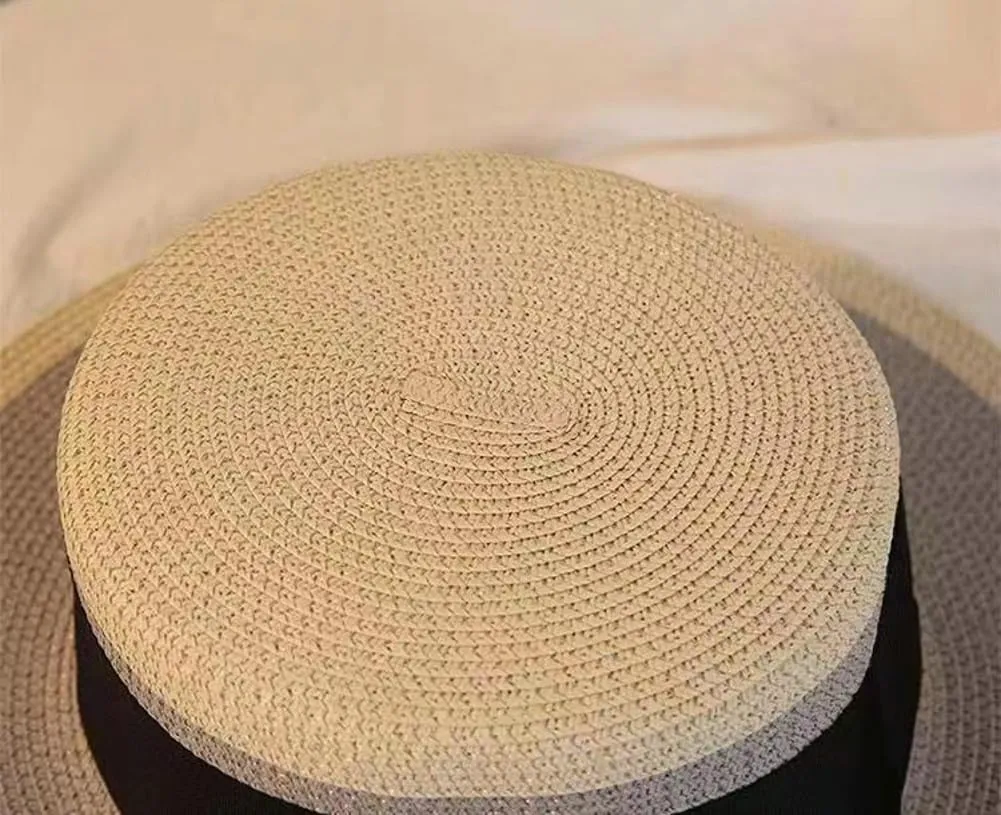 Women Wide Brim Straw Boater Hat UV Protection Summer Beach Sun Hat Vintage Flat Top Fedora with Adjustable Fit Band