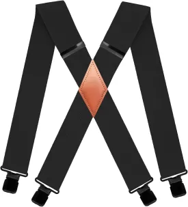 wonhag Suspenders for Men Heavy Duty Hunting Strong Clip 2" Adjustable and Elastic X Back Ski Suspender Mens