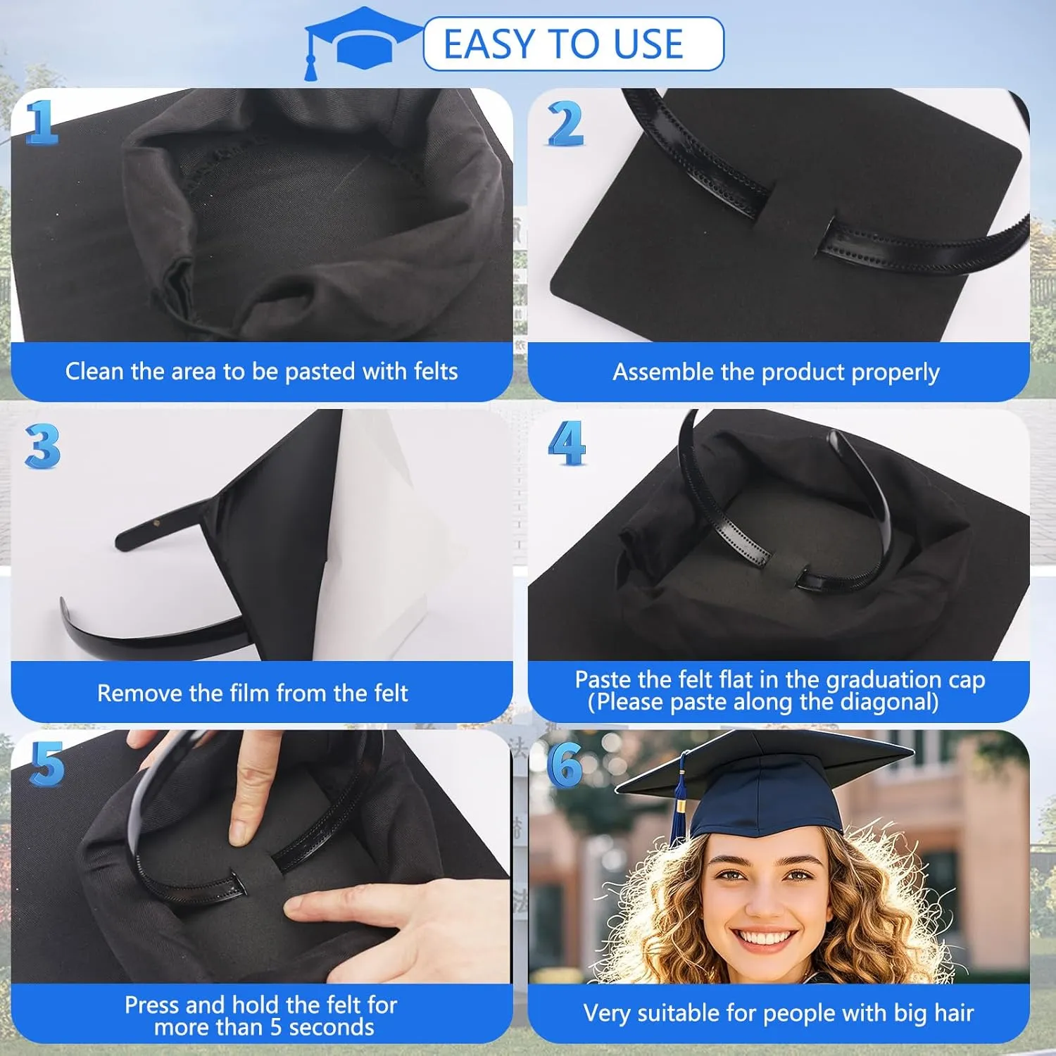 ZEYER Graduation Cap Headband Grad Caps Headband Insert, Adjustable, Secures Cap and Keeps Hairstyle,Hat Accessories